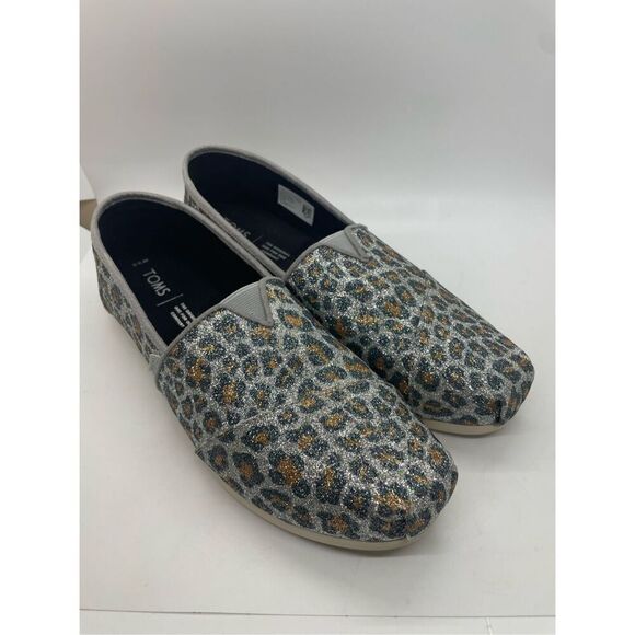 New Toms Womens Alpargata Silver Glitter Leopard Slip on Flats Size 9.5 - Picture 1 of 11